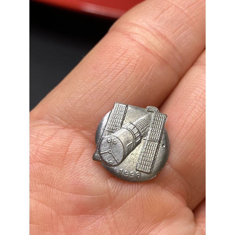 Vintage 1998 Space Satellite Pewter Lapel Hat Pin Tie Tack 1/2"